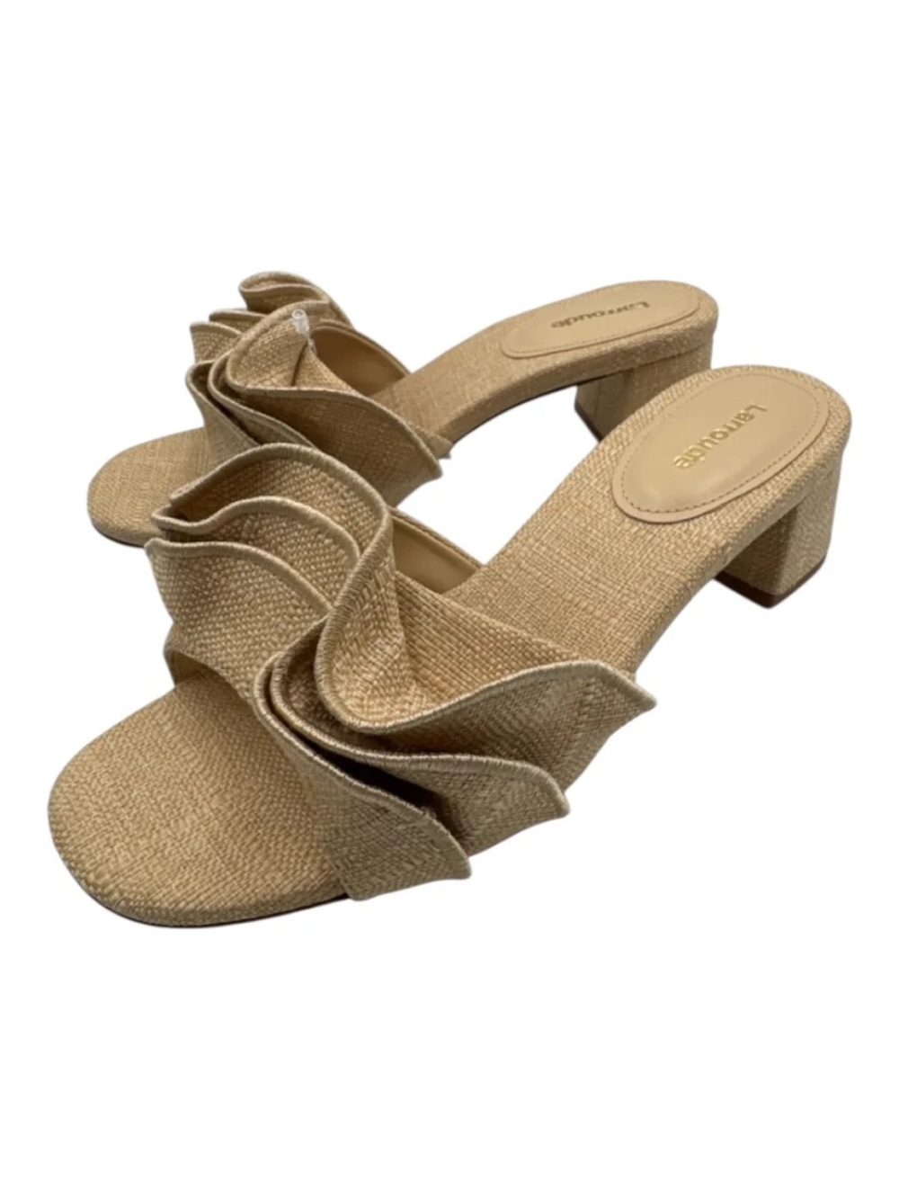 NEW Larroudé Women's Brigitte Ruffle Slip On High Heel Sandals
